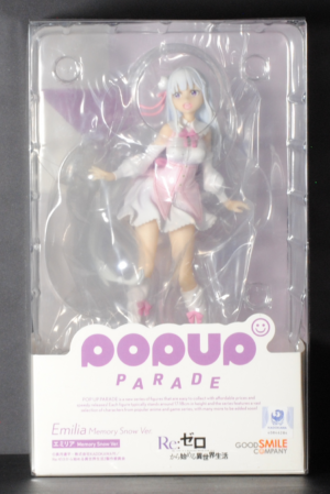 front of POP UP PARADE Re:ZERO -Starting Life in Another World- Emilia Memory Snow Ver. Figure