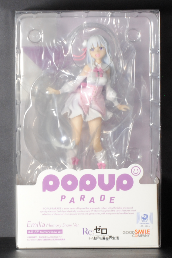 front of POP UP PARADE Re:ZERO -Starting Life in Another World- Emilia Memory Snow Ver. Figure